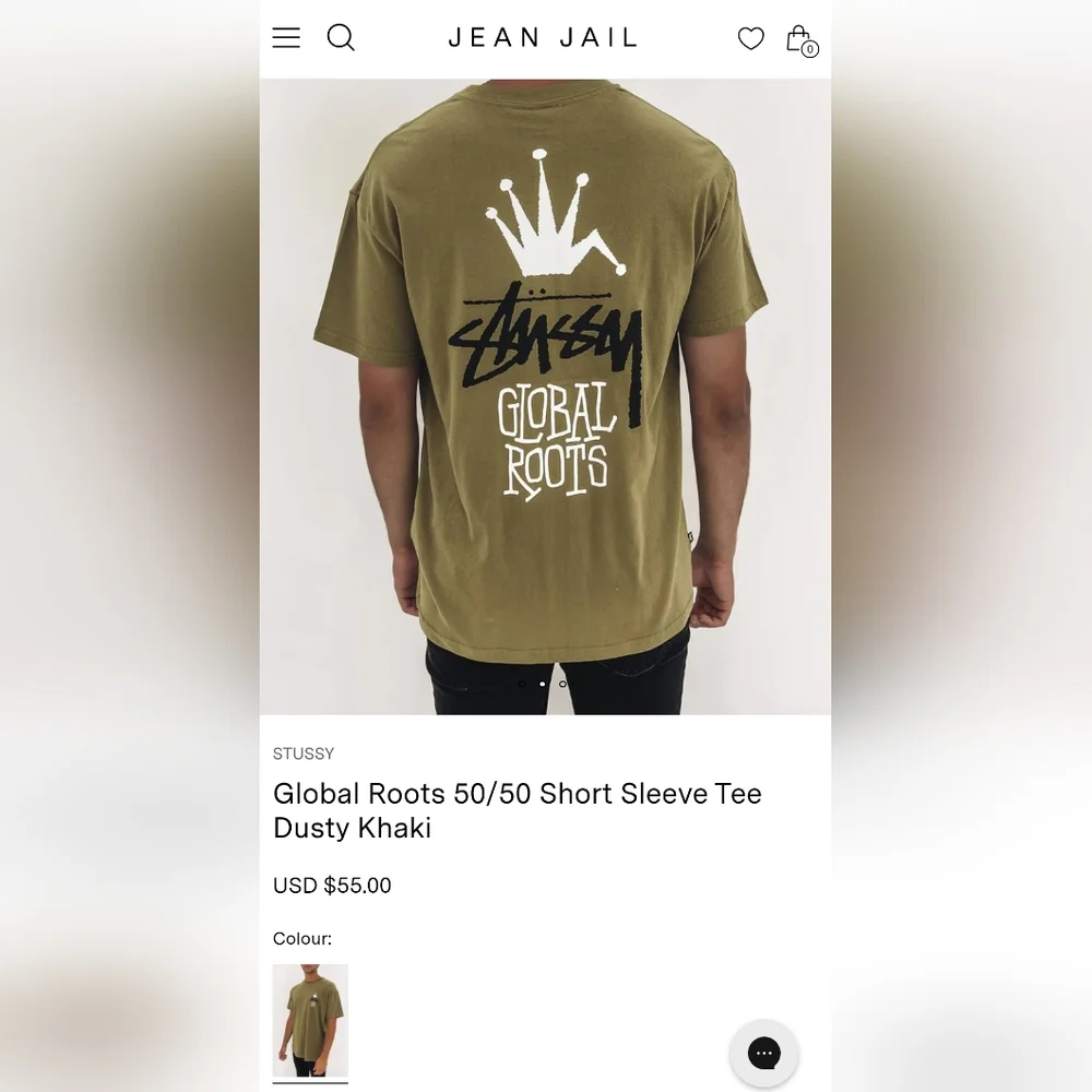 Stussy Global Roots 50/50 Short Sleeve Tee Dusty Khaki - Picture 2 of 13